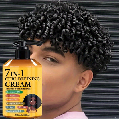 Curl Cream for Wavy & Curly Hair 9.47oz – 7-in-1 Moroccan Argan Oil & Rosemary Formula for Long-Lasting Hold