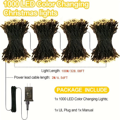 1000 LED 328ft Fairy String Lights Outdoor - White Twinkle Gypsophila Style, 8 Modes, Flexible Wire for Garden
