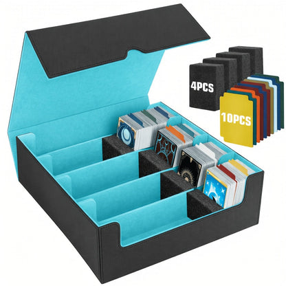 Trading Card Storage Box 5-Row 3900+ Capacity – Card Deck Case with 48 Colorful Dividers & 5 Foam Supporters for MTG Commander Yu-Gi-Oh