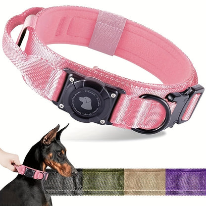 Tactical Dog Collar with AirTag Holder and Handle Adjustable Heavy Duty PC Case GPS Tracking Compatible for Medium Large Dogs M L XL 9
