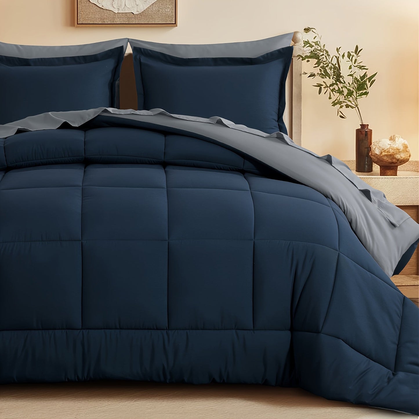 7 Piece Comforter Set Luxury Soft Fluffy Bedding All Season Bed in a Bag with Comforter Fitted Sheet Flat Sheet Pillowcases Hypoallergenic
