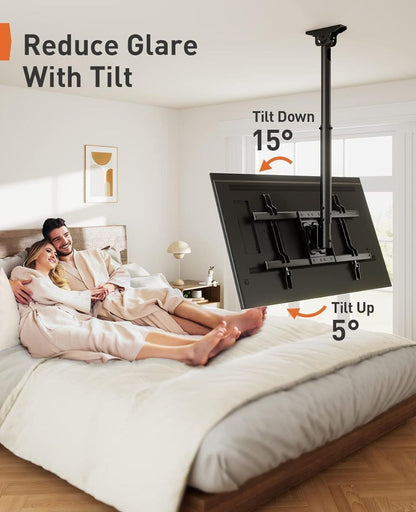 Ceiling TV Mount 37-75 Inch - 360° Swivel & Tilt Adjustable Bracket for Flat & Curved TVs up to, VESA 600x400mm