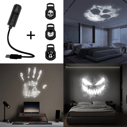 USB 5V Skull Projection LED Night Light with Flexible Lead, Touch Controls and Three Interchangeable Inserts