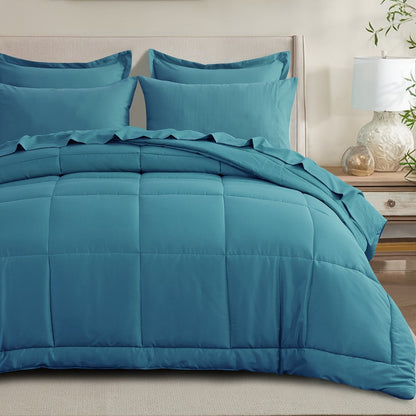 7 Piece Comforter Set Luxury Soft Fluffy Bedding All Season Bed in a Bag with Comforter Fitted Sheet Flat Sheet Pillowcases Hypoallergenic