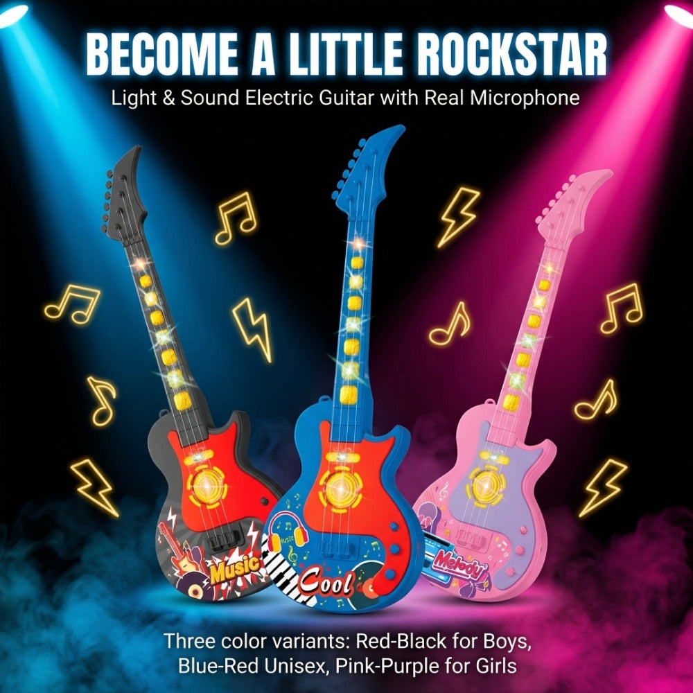 Kids Electric Guitar Toy with Microphone, Lights & Sounds, Musical Instrument Toy for Toddlers Ages 3-8