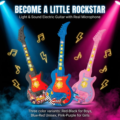 Kids Electric Guitar Toy with Microphone, Lights & Sounds, Musical Instrument Toy for Toddlers Ages 3-8