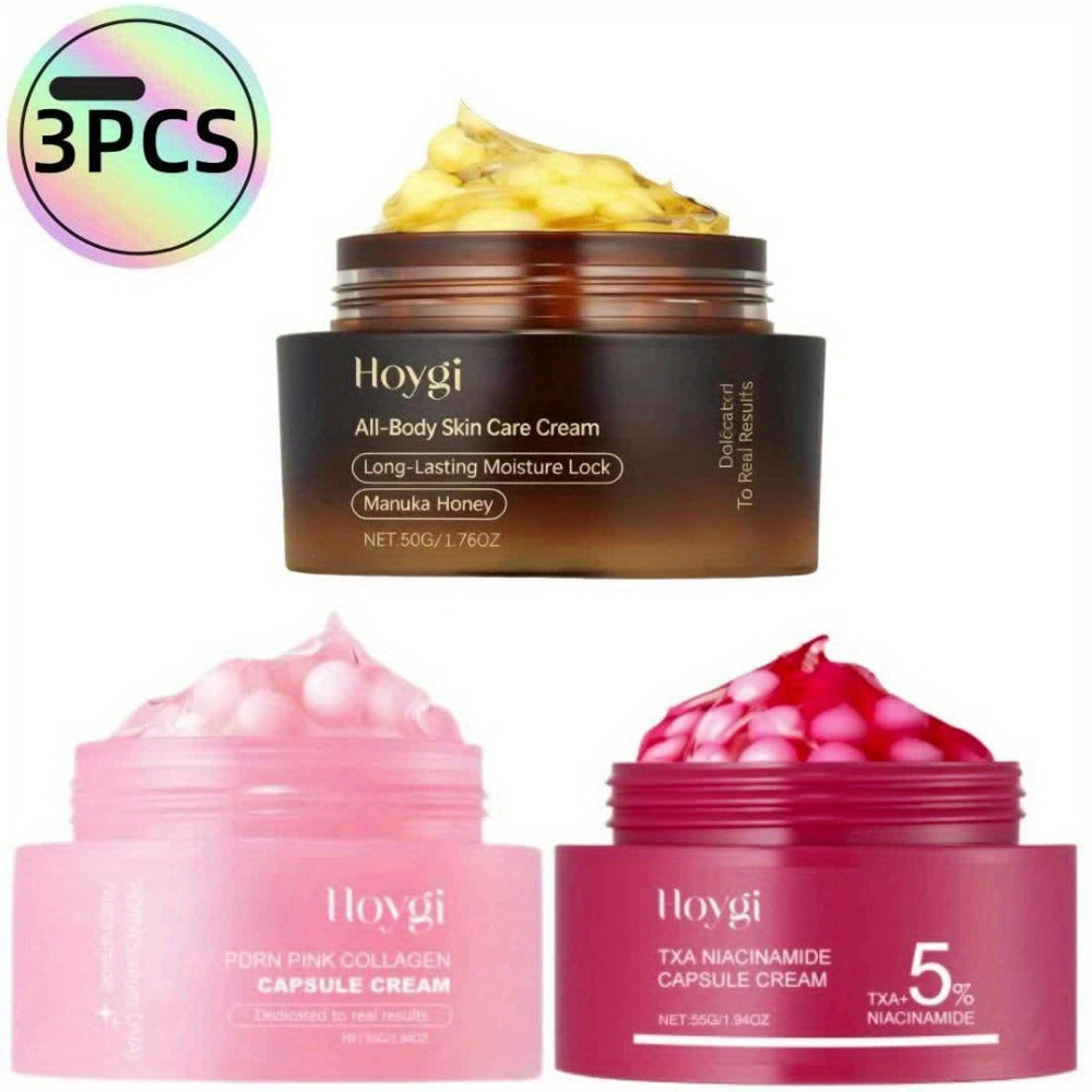 Face Cream PDRN Collagen Three-Piece Capsule Set with Vitamin C and Niacinamide for Day or Night Use