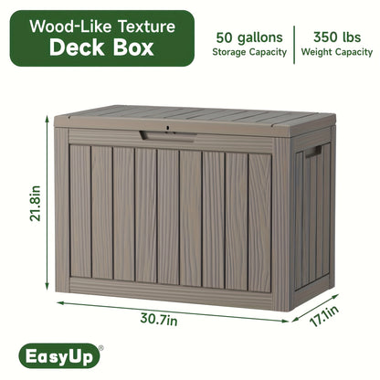 Deck Box Wood Grain Resin Lockable Weatherproof | Patio Pool Garden