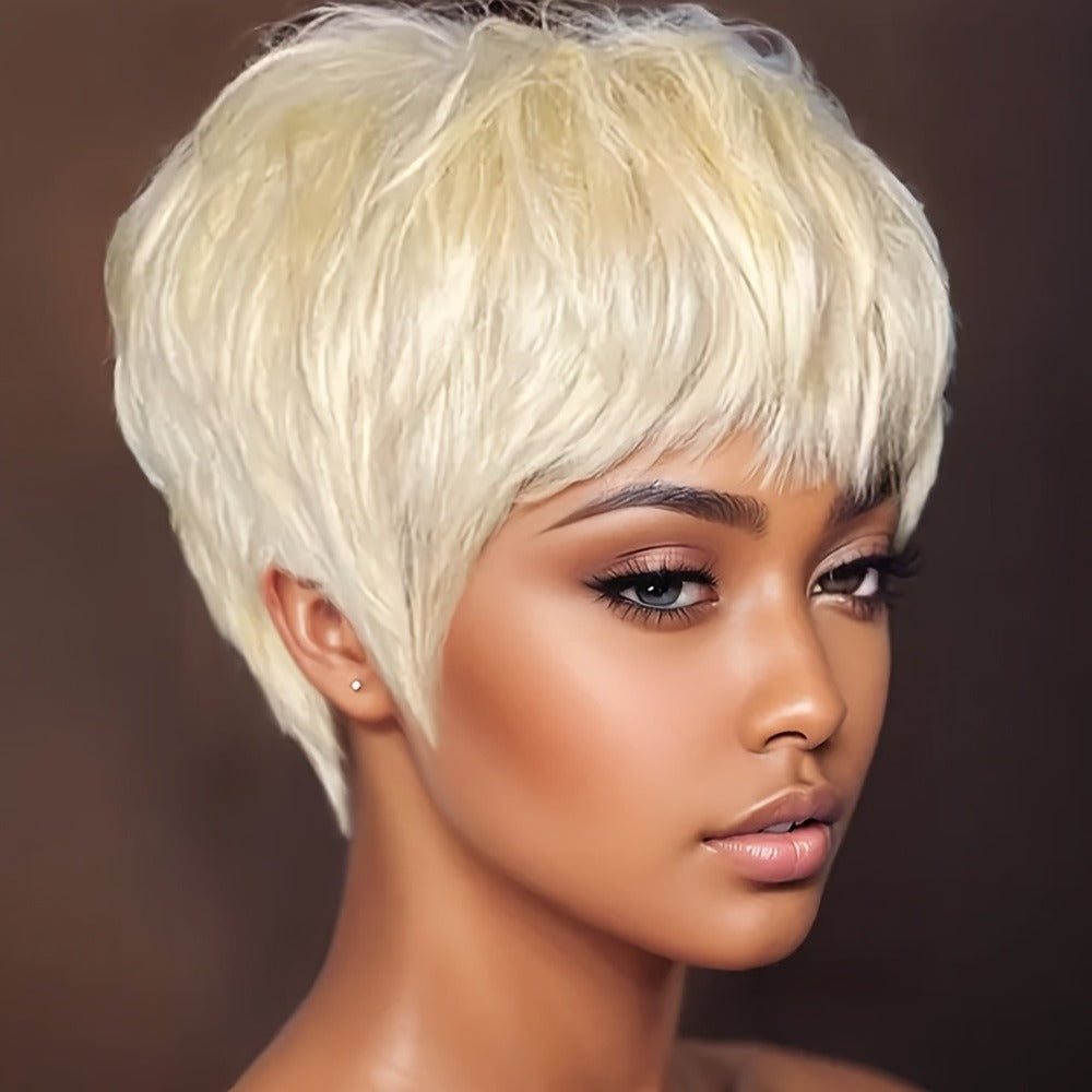 Synthetic Wig 4-Inch Layered Pixie Cut with Bangs in Six Color-Code Options for Cosplay with Model-Specific Color, Length and Cap Options