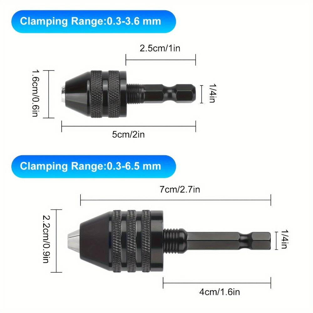 Keyless Drill Chuck Adapter 4PCS 1/4 Inch Hex Shank Quick Change 0.3-6.5mm 0.3-3.6mm Collet Screwdriver Impact Driver Converter for Drill