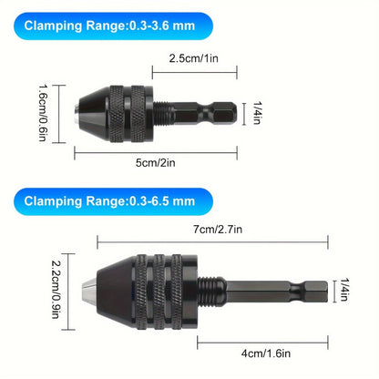 Keyless Drill Chuck Adapter 4PCS 1/4 Inch Hex Shank Quick Change 0.3-6.5mm 0.3-3.6mm Collet Screwdriver Impact Driver Converter for Drill