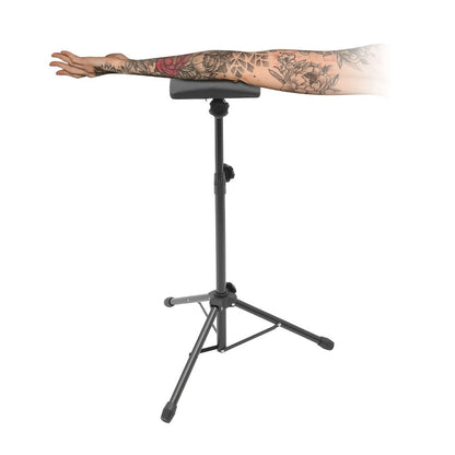 Tattoo Armrest Stand Adjustable Tripod with 15 Disposable Pads & 10 Gloves – 180° PU Padded Arm Leg Rest Portable Collapsible Support