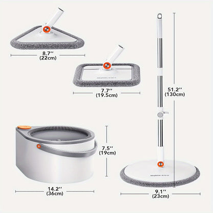 Spin Mop and Bucket Set with Wringer, Joybos Hands-Free Self-Wringing Rotating Floor Mop, Sewage Separation Design, 3 Mop Head Types