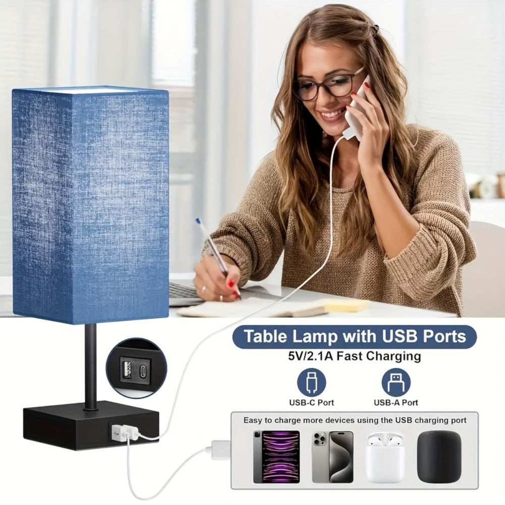 Bedside Lamps Set of 2 3-Way Dimmable Touch Nightstand Lamp USB-C A Charging Port LED Bulb for Entryways, Bedrooms and Living Spaces