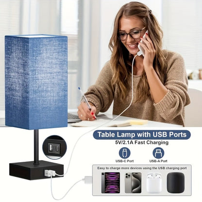 Bedside Lamps Set of 2 3-Way Dimmable Touch Nightstand Lamp USB-C A Charging Port LED Bulb for Entryways, Bedrooms and Living Spaces