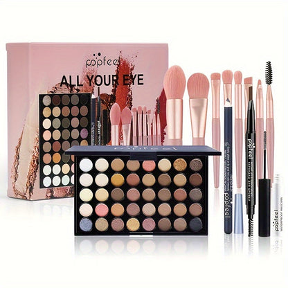 40 Shade Eye Makeup Gift Set with Eyeshadow Palette, Brush, Eyeliner & Eyebrow Pencil, for Makeup, Travel and Everyday Vanity Use