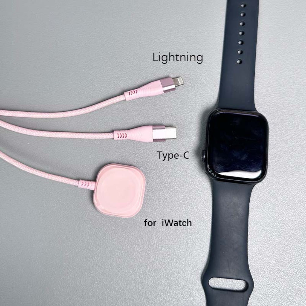 Nylon Braided 3-in-1 Magnetic Charging Cable 1.2M – iWatch Wireless Charger + Lightning Fast Charge + USB-C for iPhone 8–16 Android Samsung