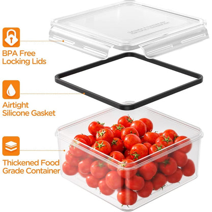 Lunch Box Food Storage Organizer with Flip-Top Lids and Multi-Size Plastic Container Sets for Kitchen and Pantry Organization