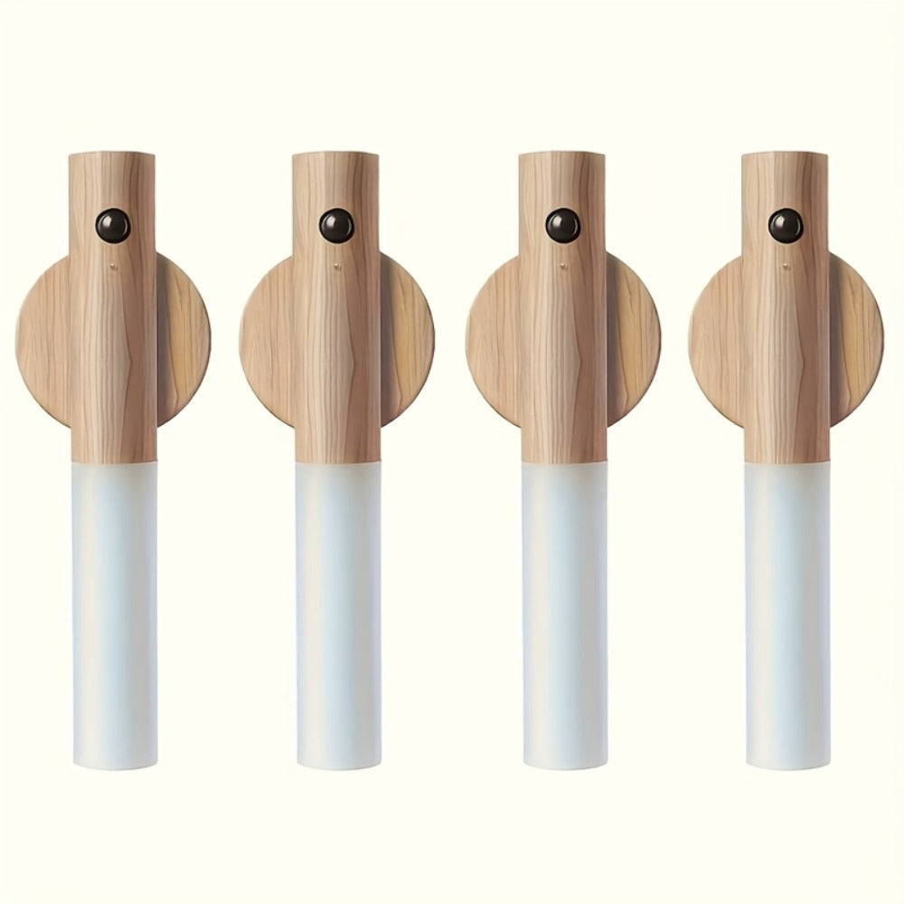 Motion Night Light Rechargeable LED, IPX4 Wood Grain & Walnut Under Cabinet Step Lamp for Staircase