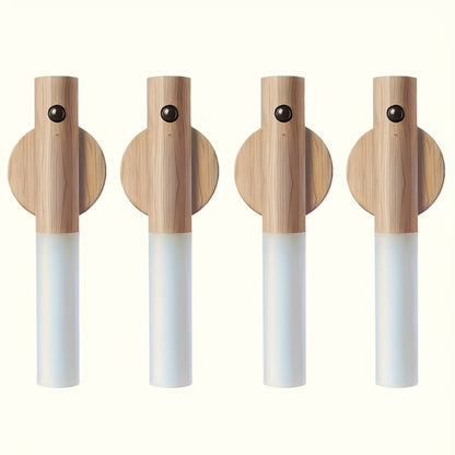 Motion Night Light Rechargeable LED, IPX4 Wood Grain & Walnut Under Cabinet Step Lamp for Staircase