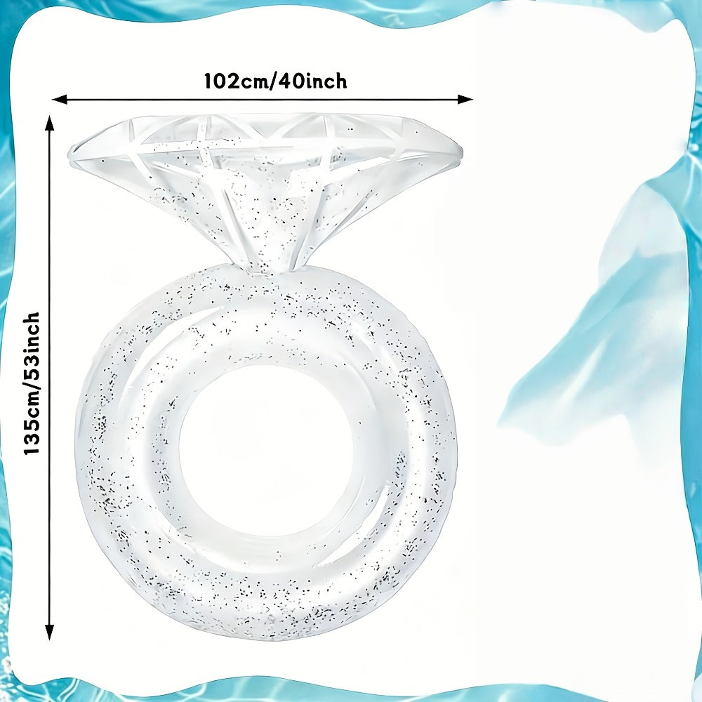Giant Engagement Ring Pool Float, 49 x 31-Inch Inflatable in Gold, White or Pink for Bridal Pool Parties