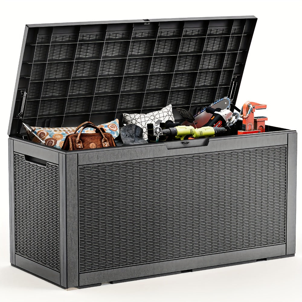Large Resin Deck Box Lockable Outdoor Storage 80/100 Gallon, 345L UV Patio Storage Box for Garden, Patio and Yard Use