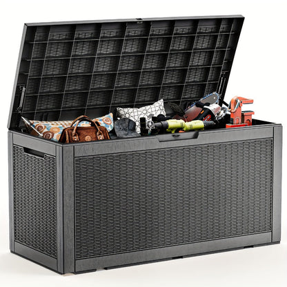 Large Resin Deck Box Lockable Outdoor Storage 80/100 Gallon, 345L UV Patio Storage Box for Garden, Patio and Yard Use