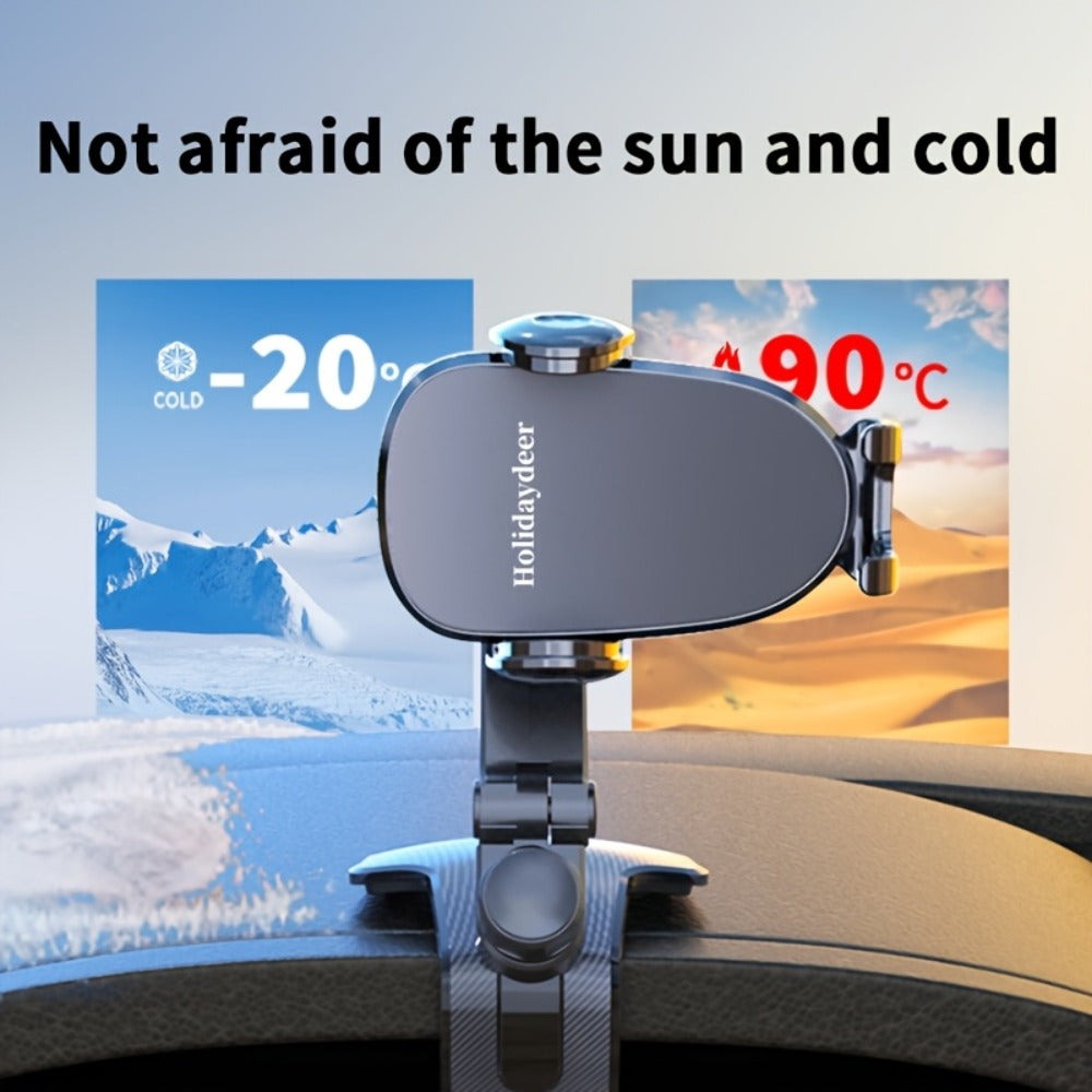 Deep Gray Dashboard-Edge Car Phone Holder with 360-Degree Joint and Triangular Support Clip