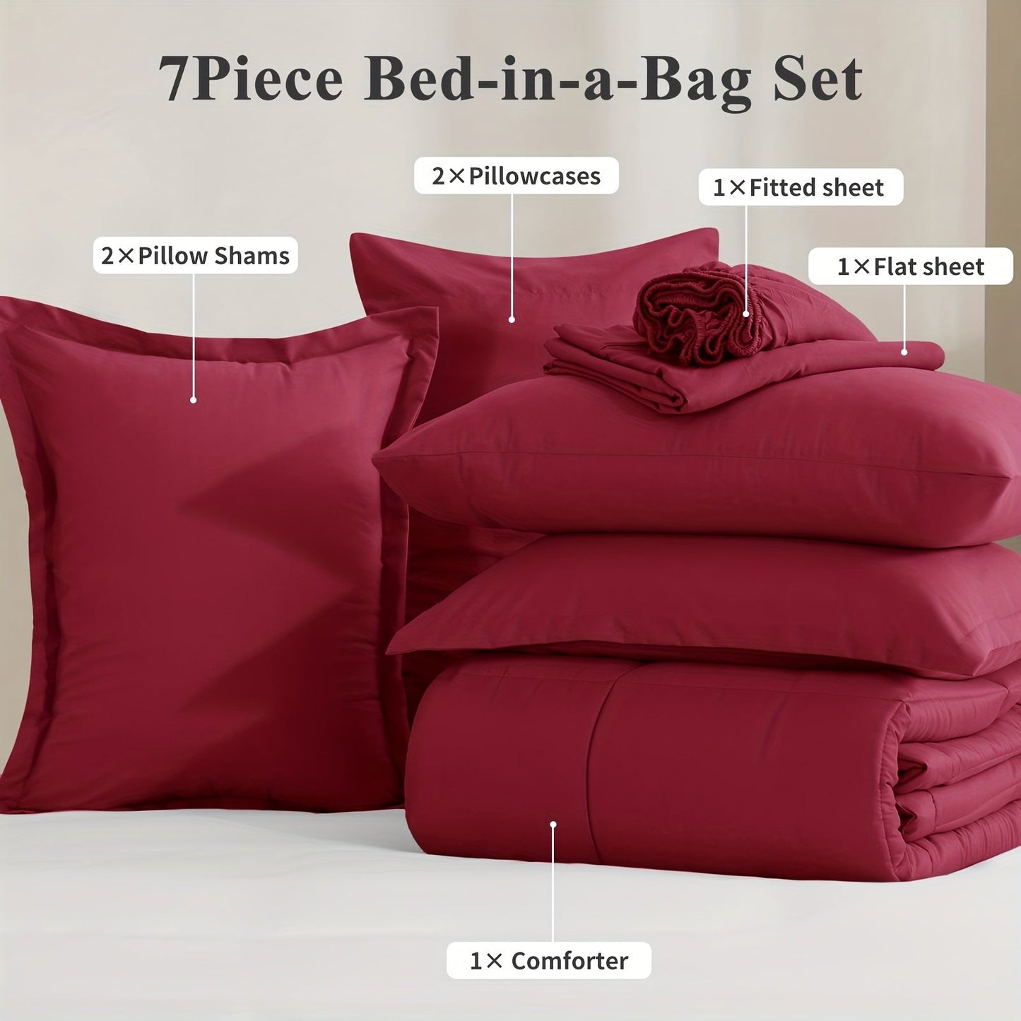 7 Piece Comforter Set Luxury Soft Fluffy Bedding All Season Bed in a Bag with Comforter Fitted Sheet Flat Sheet Pillowcases Hypoallergenic