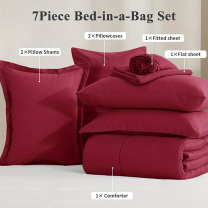 7 Piece Comforter Set Luxury Soft Fluffy Bedding All Season Bed in a Bag with Comforter Fitted Sheet Flat Sheet Pillowcases Hypoallergenic