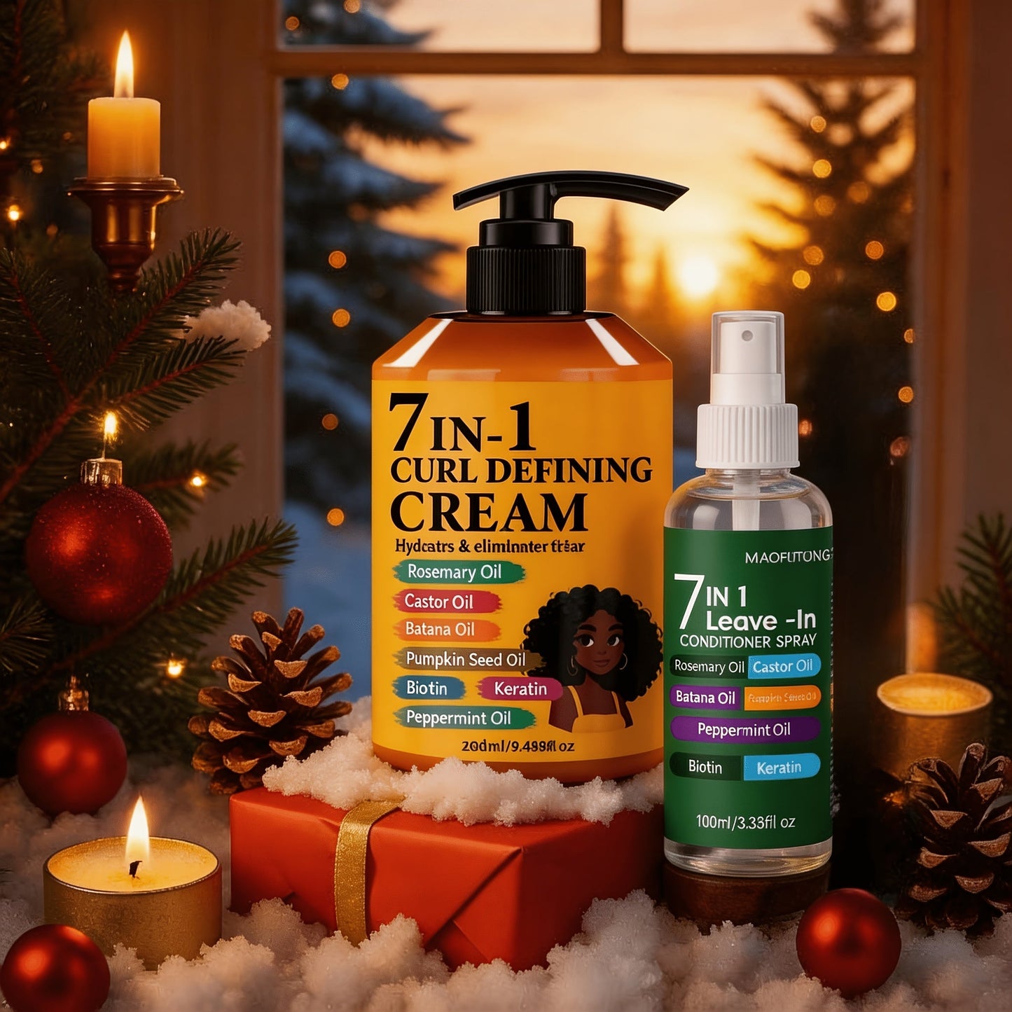 Rosemary Hair Growth Styling Cream & Leave-In Conditioner Spray Set 2pcs - 7-in-1 Formula with Castor