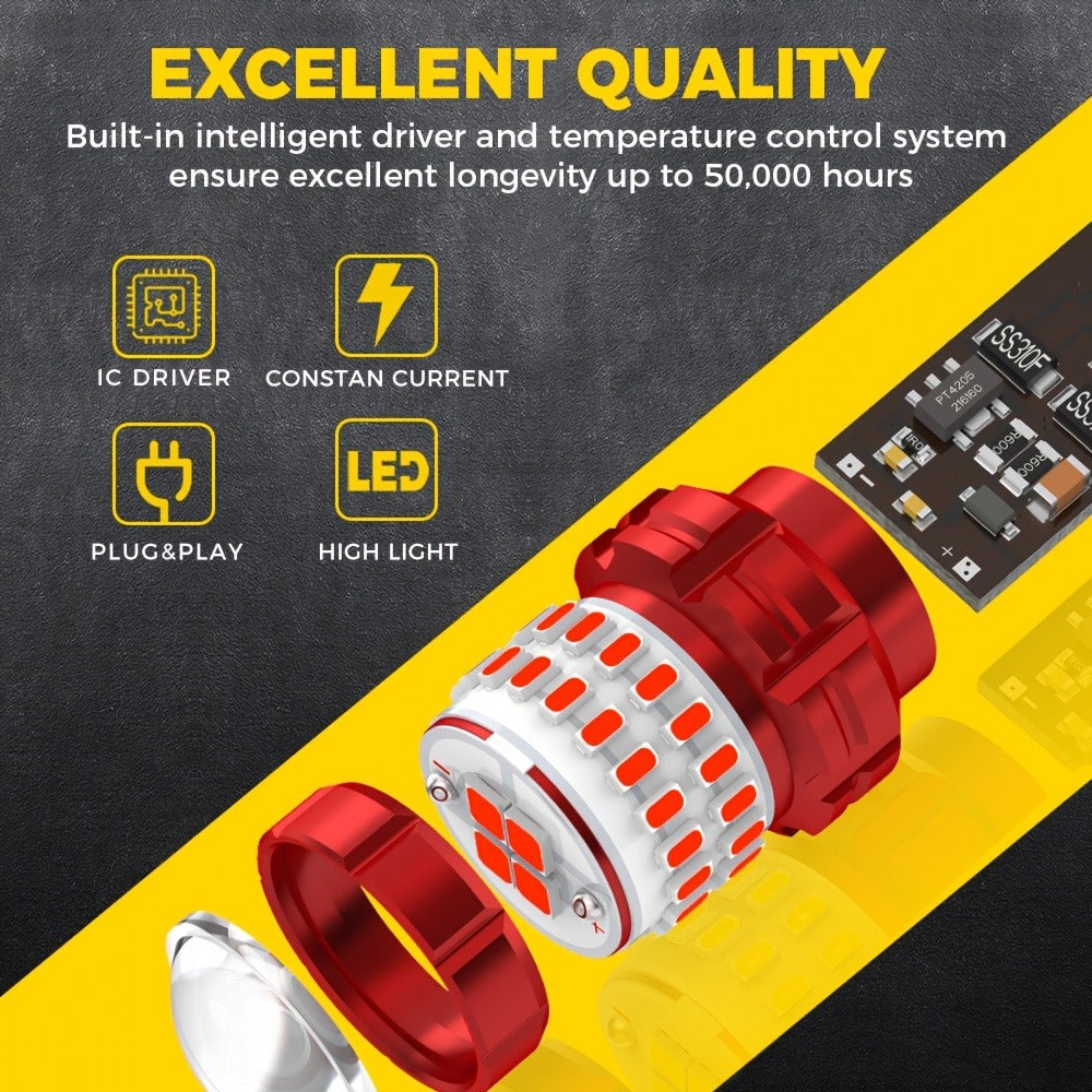 LED Brake Light Bulbs 1156 1157 3157 – Red Stop Tail Parking Lights with 3-Flash Warning, No Error, 2pcs (BA15S BAY15D 7443 3156 P21W)