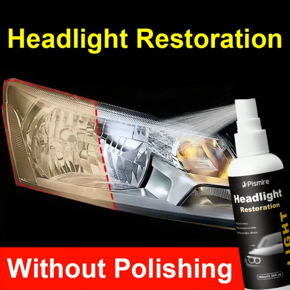 Headlight Restoration Kit Ceramic Coating Spray 100ml No Sanding No Polishing Required Quick Restore Yellowed Foggy Car Headlights DIY