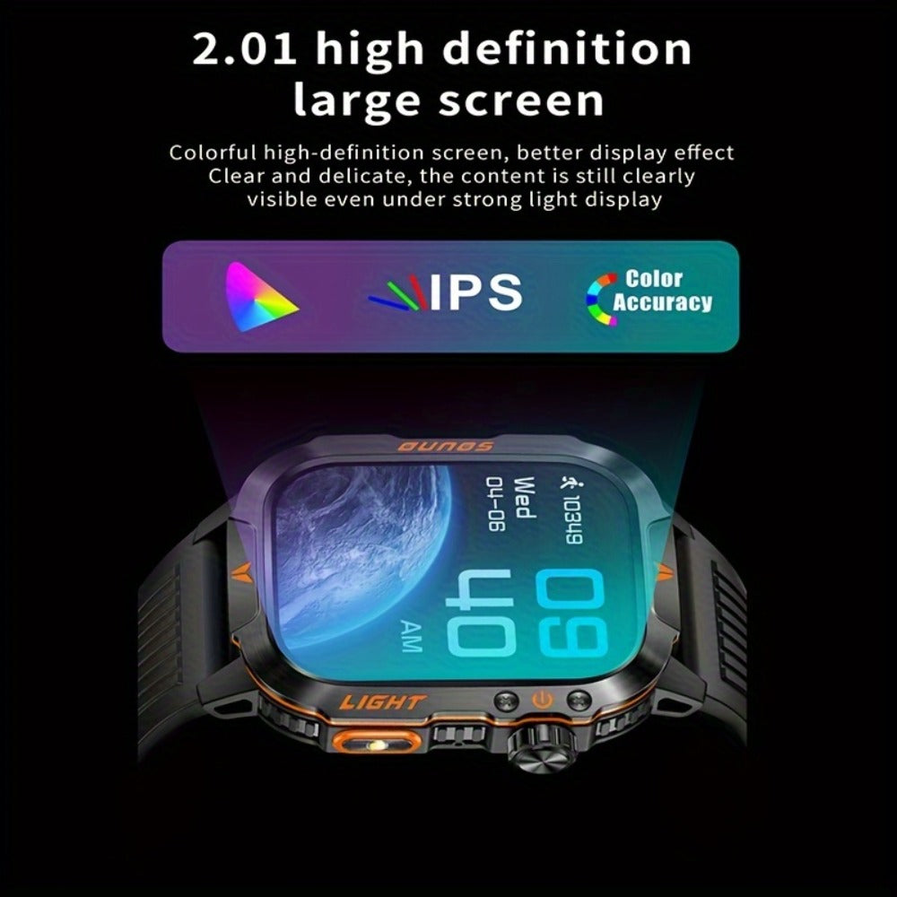 Smart Watch 2.01-Inch Rugged Display with Compass, LED Flashlight, Calling and Three Strap Combinations