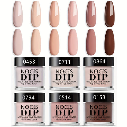 Nude Dipping Powder Set 6 Colors Light Beige Brown Neutral Shades Odorless Acrylic Nail Powder for French