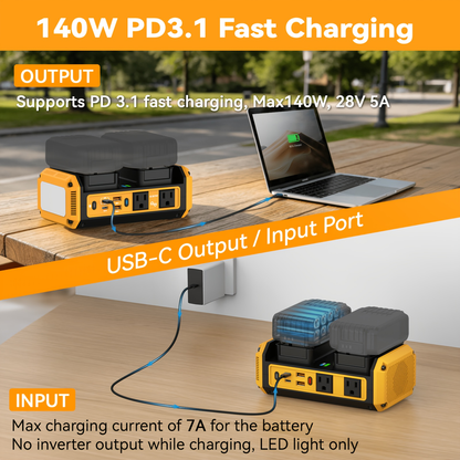 HASEED 350W Pure Sine Wave Power Inverter For DeWalt 20V Battery, 120V AC, 140W PD Fast Charging
