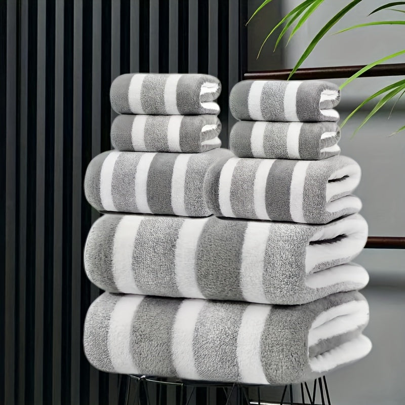 Bath Hand Towels, Towel Set 8 Piece Two-Color Striped Mix with 2 Bath, 2 Face and 4 Hand Towels in Four Colors