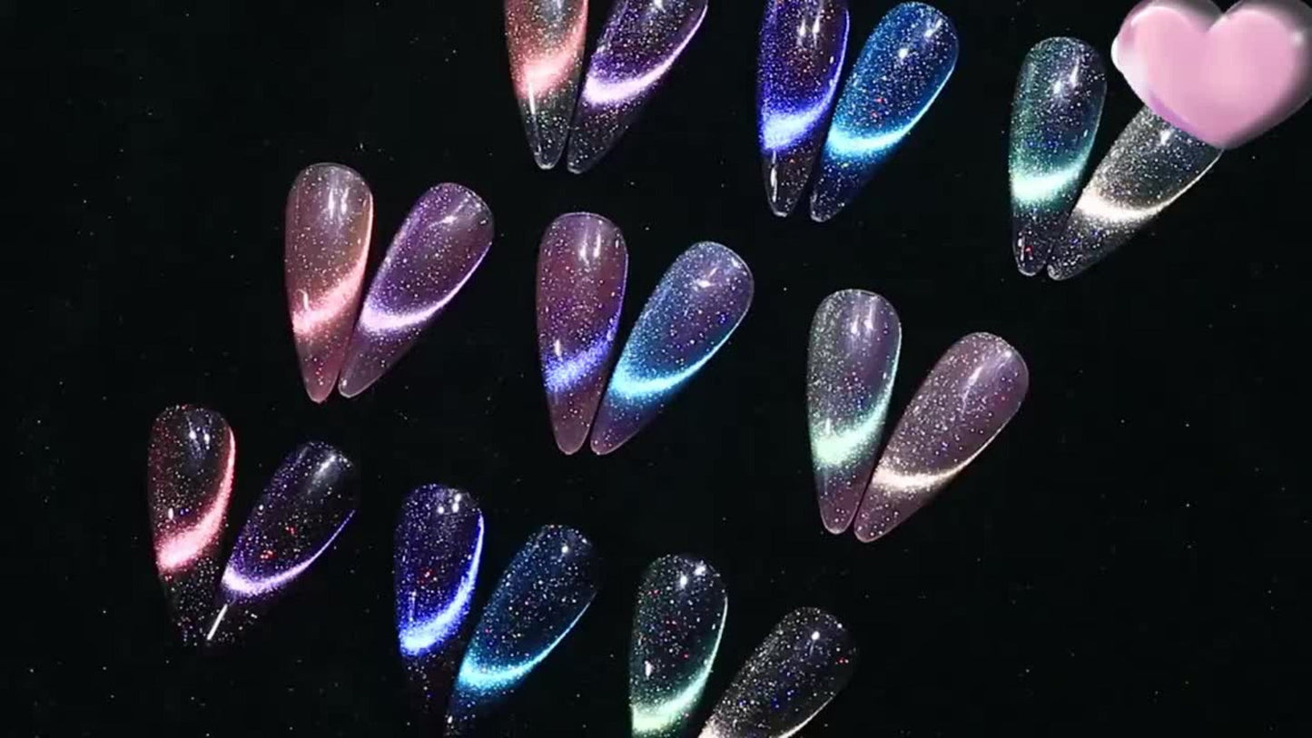 Magnetic Cat Eye Gel Nail Polish 9D Holographic Rainbow Glitter Blue & Purple – LED UV Soak-Off Gel Polish Paraben-Free Water-Based Formula
