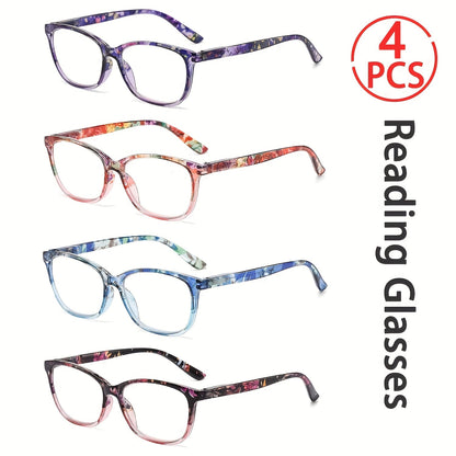 Reading Glasses – Four-Pair Oval Reader Set with Metal Spring Hinges and Mixed Colors with Multiple Strength and Color Options
