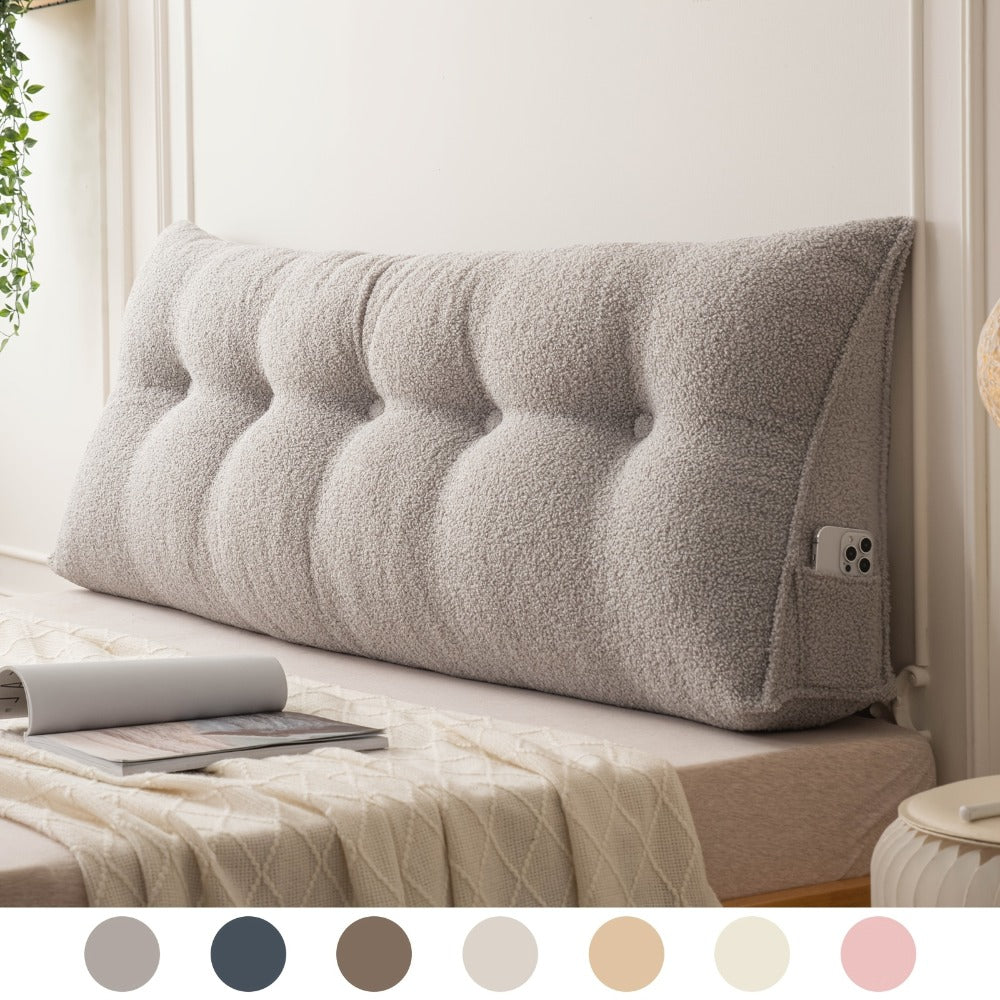 Bed Wedge Pillow Headboard Pillow with Side Pockets Removable Cover Teddy Velvet Reading Pillow Twin Queen King