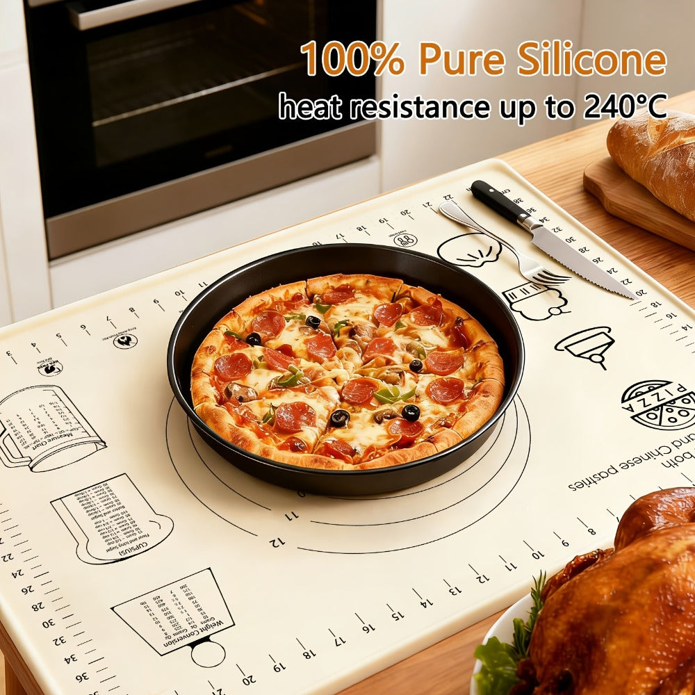 Silicone Baking Mat Set 4pcs, Extra Thick Non-Stick Pastry Mat with Measurement Scales, Non-Slip Dough Kneading Mat, Includes Rolling Pin