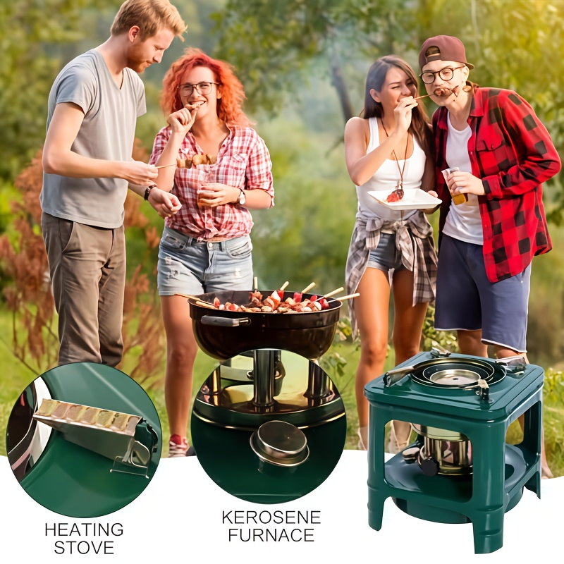 Military Green Kerosene Camping Stove with Pot Supports and Adjustable Wick Control, 740g Outdoor-Only Cooking Unit