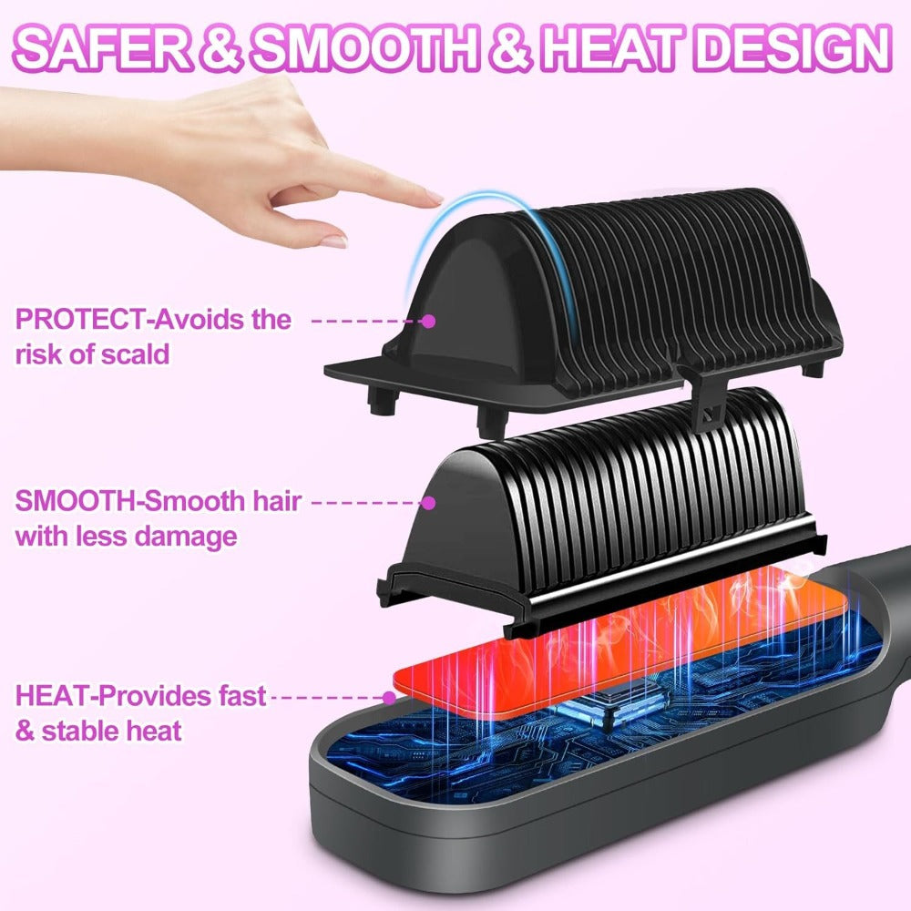 2-in-1 Hair Straightener & Curler LCD Display – 35-Second Fast Heat 4-Speed Temperature Anti-Scald Flat Iron Brush for Women with 2 Hairpins
