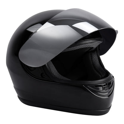 Motorcycle Helmet TCMT Gloss Black Full-Face Shell with Clear Shield, Large Variant, Padded Interior and Rear Vents
