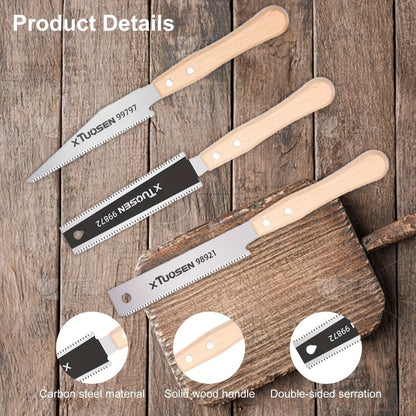 Japanese Pull Saw Set 3-Piece, Double-Sided Fine Teeth Curved Hardwood Hand Saw for Woodworking, Trimming & Precision Cutting