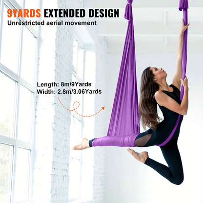 Aerial Yoga Hammock Kit 8.7 Yards – 100GSM Nylon Anti-Gravity Yoga Swing with Full Rigging Hardware, Aerial Silk for All Levels