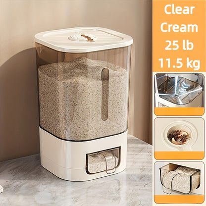 Airtight Rice Container with Measuring Cup, Large Moisture-Proof Rice Dispenser for Rice, Grains