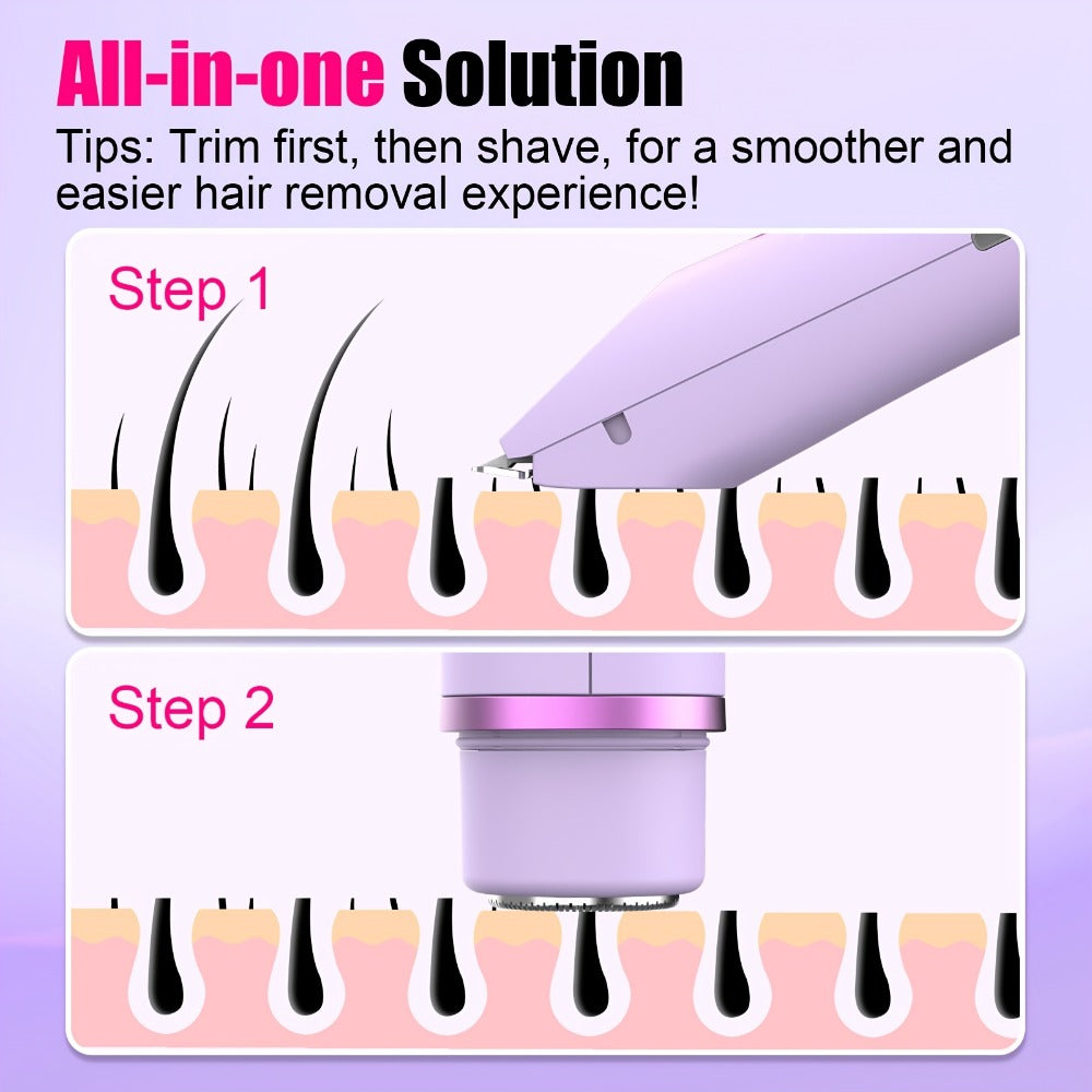 Electric Shaver 2-in-1 Dual-Head Bikini Trimmer with Digital Battery Display and Waterproof Wet/Dry Use