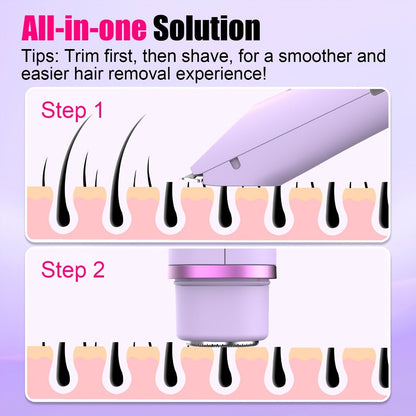 Electric Shaver 2-in-1 Dual-Head Bikini Trimmer with Digital Battery Display and Waterproof Wet/Dry Use