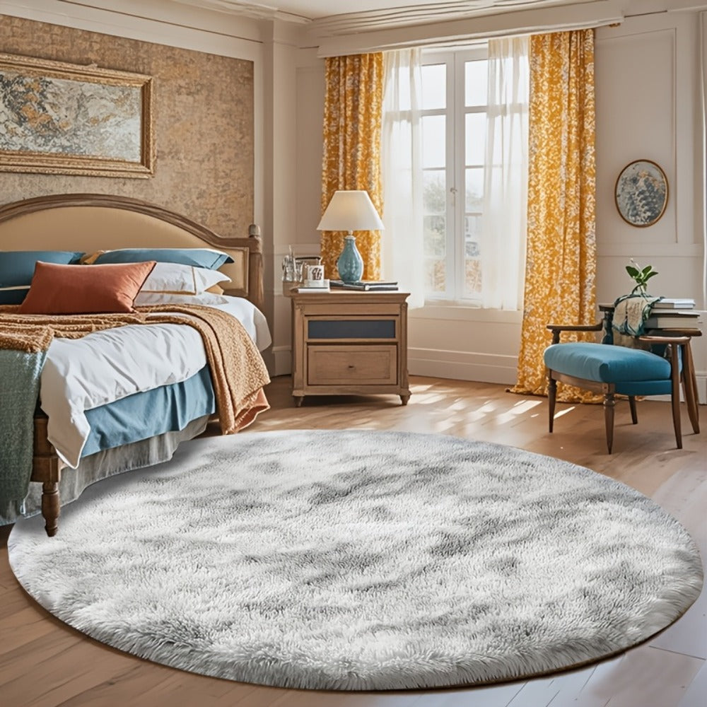 Area Rug Fluffy Faux-Fur Shag in Solid, Tie-Dye and Ombre Colors with Six available Room Sizes